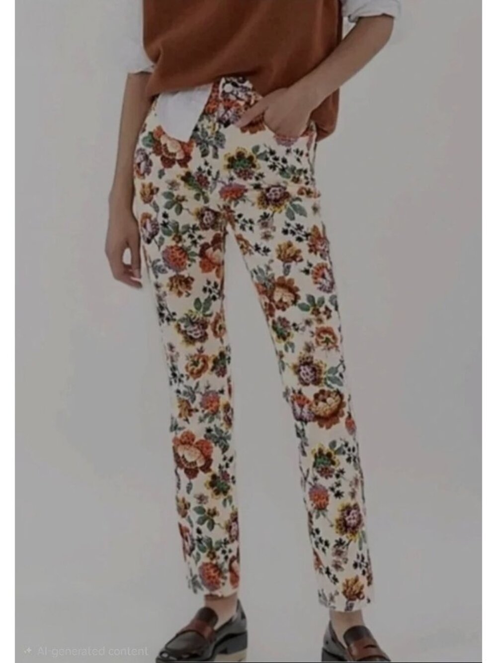 Anthropologie High Rise Cigarette Raw Hem Pants Floral Print Ankle Jeans. Sz 28